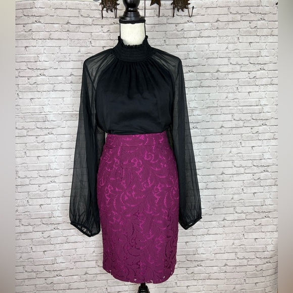 Cabi Dark Fuschia Lace Pencil Skirt Style - Picture 1 of 4